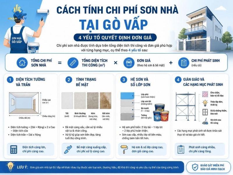 Cách tính diện tích và tổng chi phí sơn nhà tại Gò Vấp
