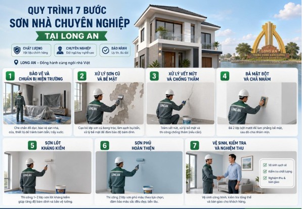 Sơ đồ 7 bước thi công sơn nhà từ che chắn mặt bằng đến nghiệm thu bàn giao
