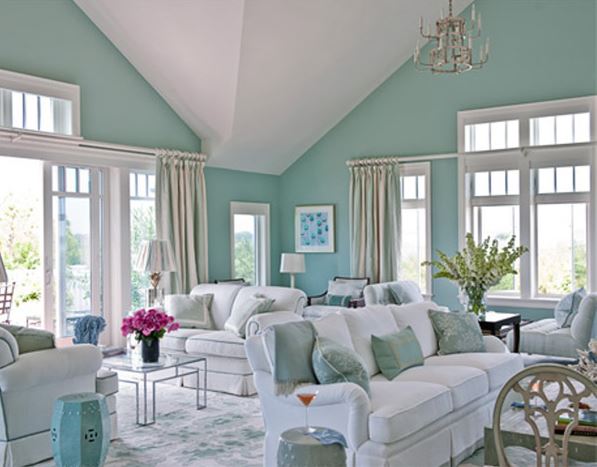sơn nhà màu xanh ngọc cho phòng khách
