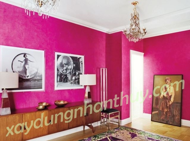 sơn tường nhà màu hồng đậm