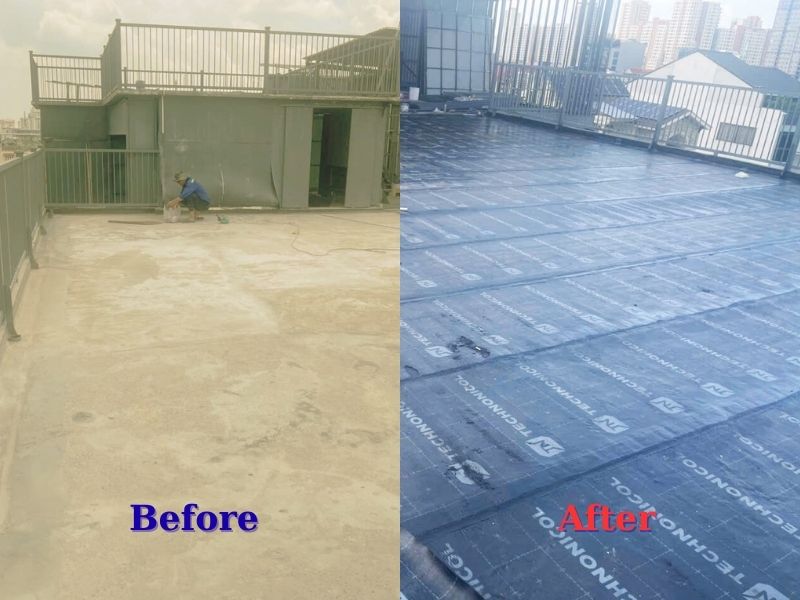 thi công chống thấm màng khò nóng sân thượng