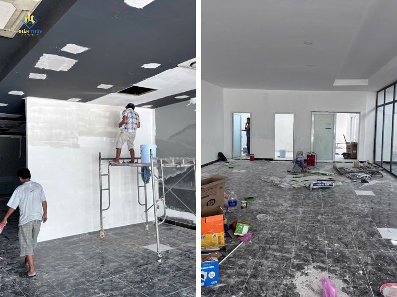 So sánh bề mặt tường sau một và hai lớp bả