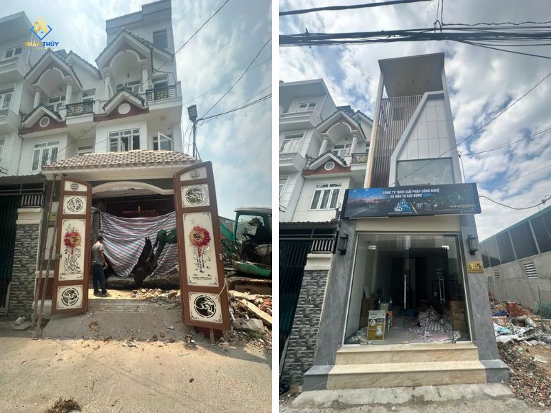 Mặt tiền trước và sau cải tạo văn phòng SDKD Sài Gòn