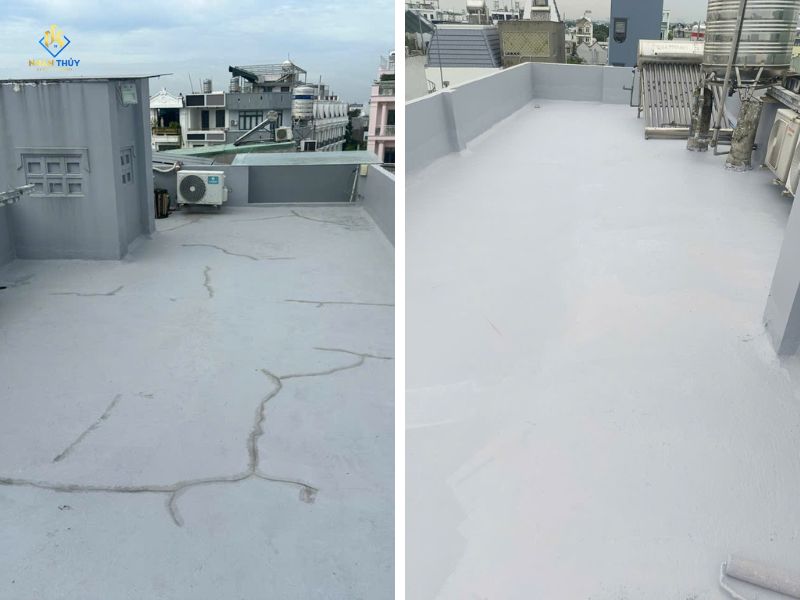 Thi công chống thấm sau khi xử lý đường nứt sàn mái