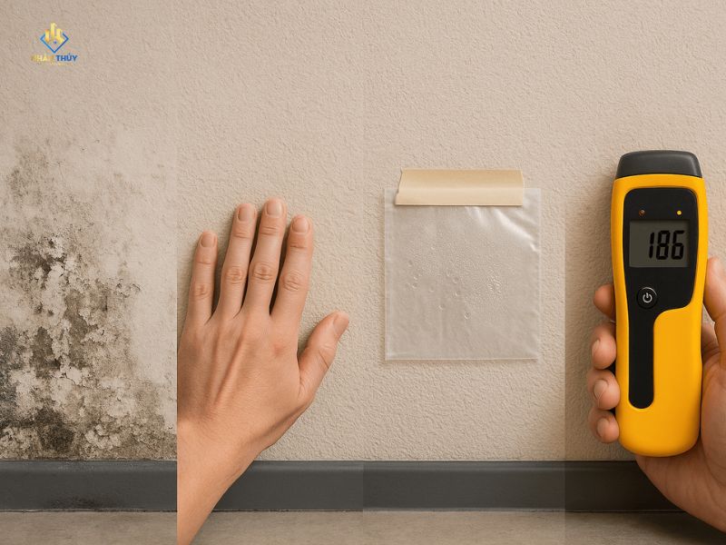 dùng máy đo độ ẩm tường