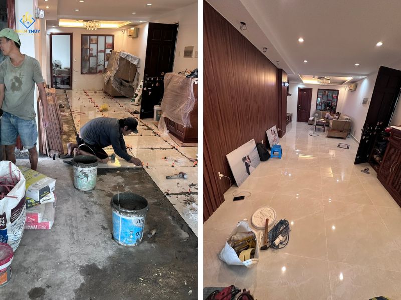 Thợ Nhân Thủy ốp lát hoàn thiện một căn nhà phố tại TPHCM
