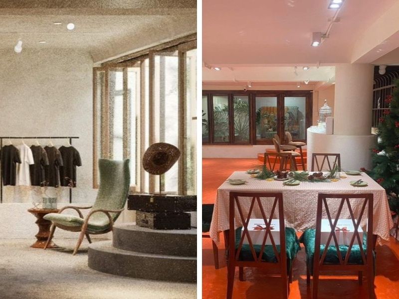 Không gian trung tâm showroom với sàn đỏ sau thi công