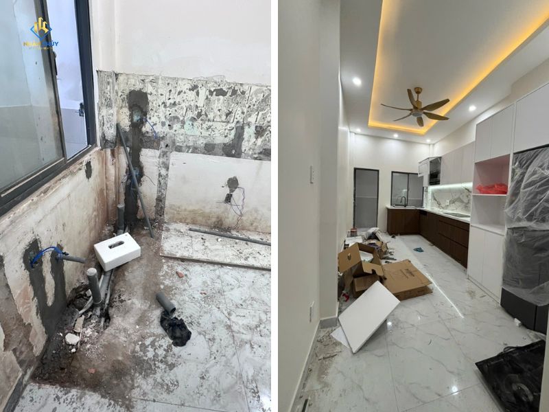 bếp trước và sau khi cải tạo xong