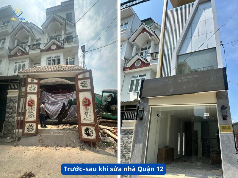 Hình trước và sau khi cải tạo [hạng mục] tại một nhà ở Quận 12