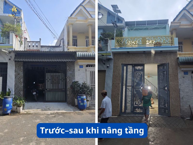 Nhà phố trước và sau khi nâng thêm tầng, hoàn thiện phần chồng tầng