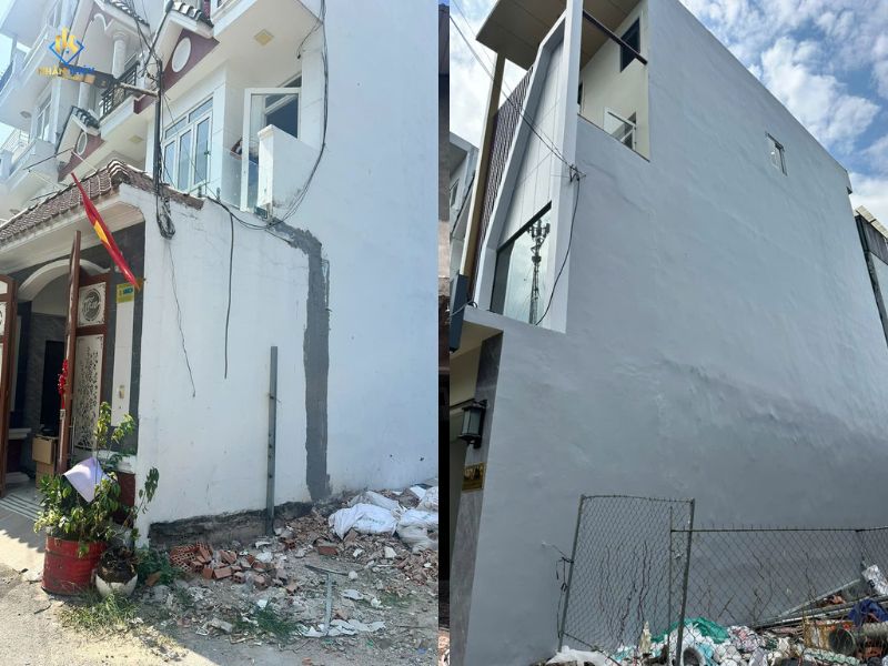 Thợ xử lý lớp hoàn thiện yếu quanh vị trí tường bị nứt